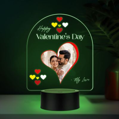 Personalized Happy Valentines Day My Love LED Night Lamp with Automatic Color Changing Light Valentines Day Gift for Boyfriend, Girlfriend, Husband Wife